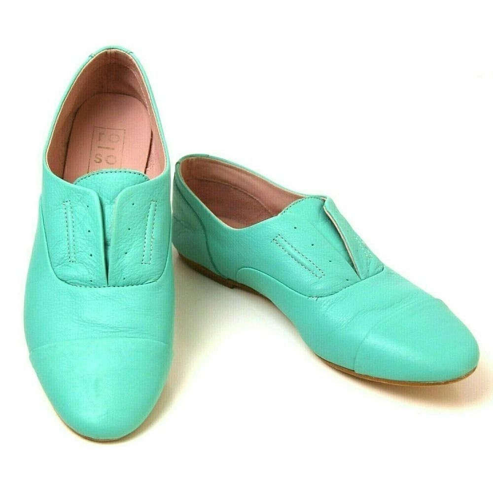 Re soul Italy AQUA GREEN GENUINE LEATHER COMFORTABLE SLIP ON FLAT SHOES 39/8.5